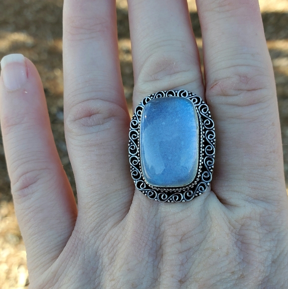 New Rainbow Dichroic Glass 925 Silver Statement Ring. - Picture 14 of 15